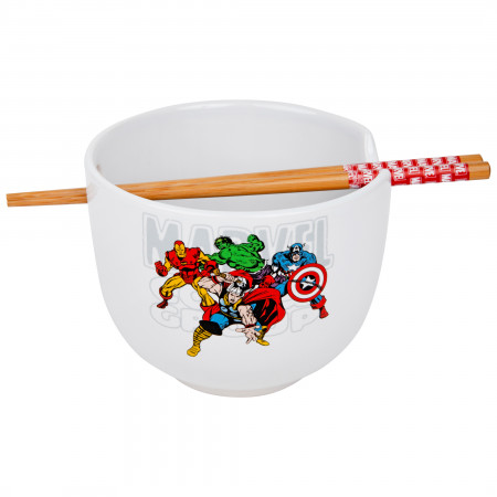 Marvel Comics Avengers Retro Group Ceramic Ramen Bowl w/ Chopsticks